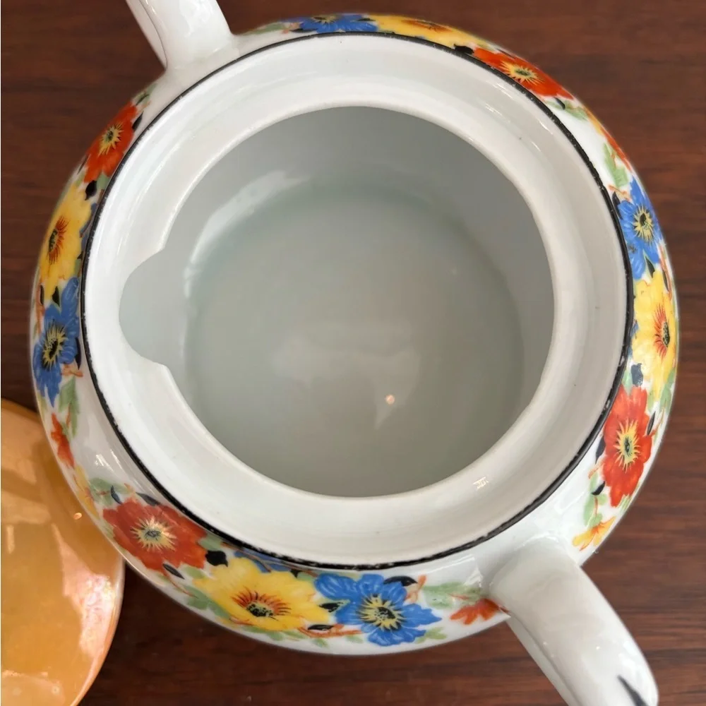 Vintage Handpainted Celebrat German Floral Iridescent Porcelain Sugar Bowl Decor